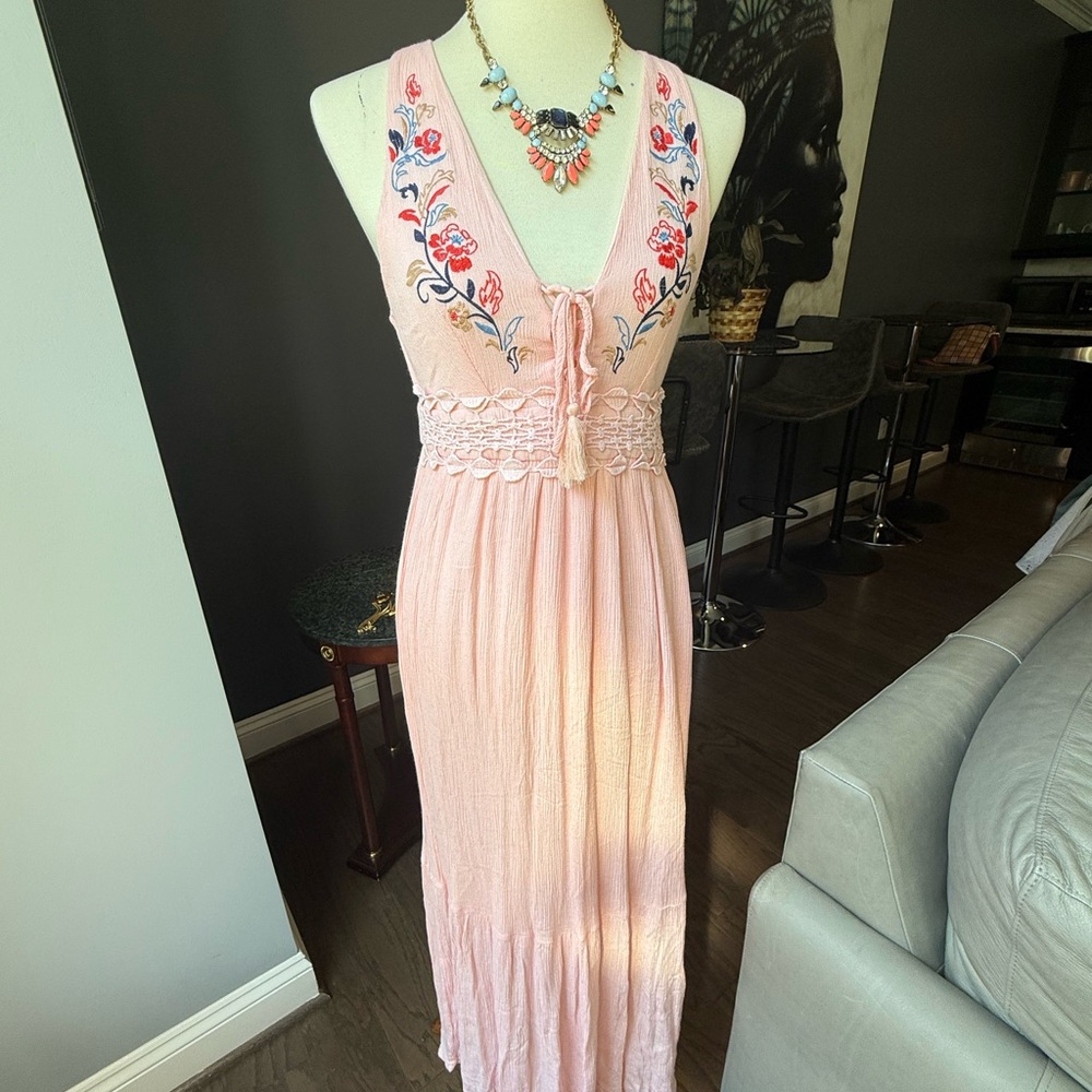 Flying Tomato Pink Embroidered Maxi Dress